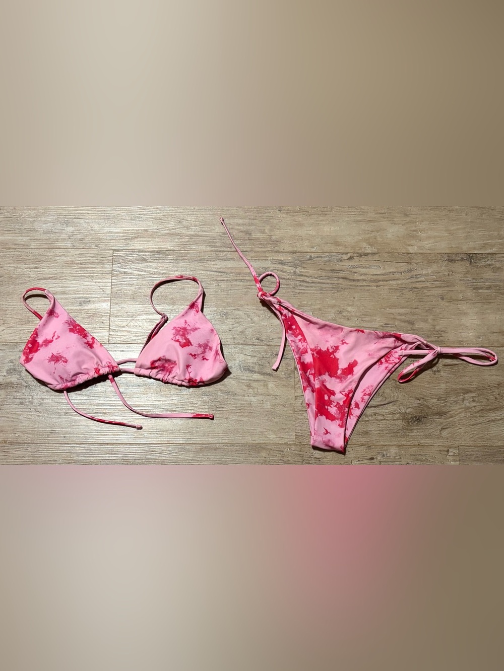 Zaful Pink Tie Dye 2-Piece String Bikini Bathing Suit Set